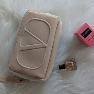 Authentic Valentino Cream Light Pink 🩷 Velvet Logo Pouch